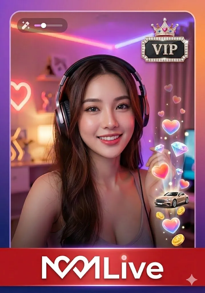 Giao diện phòng livestream tương tác trên ứng dụng MMLive, hiển thị nữ idol xinh đẹp cùng các hiệu ứng tặng quà ảo và biểu tượng đặc quyền VIP.